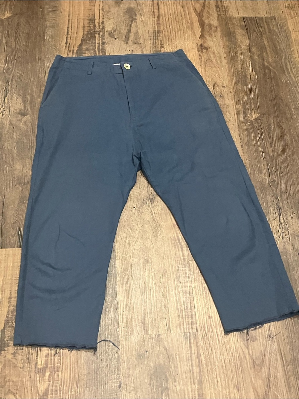 acacia swimwear Blue Cotton Cropped Chinos w/ Raw Hem Pants